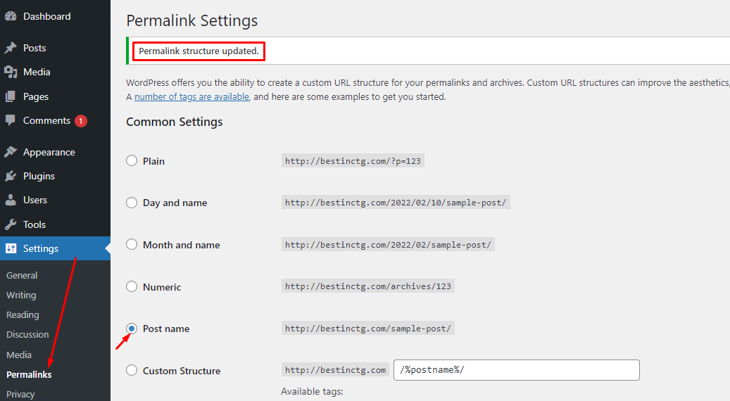 Permalink settings