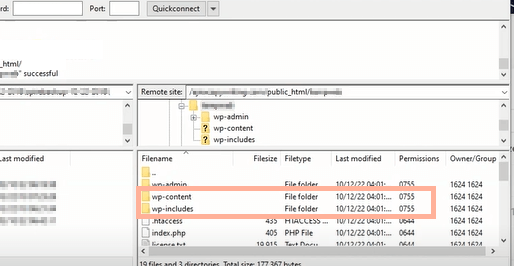 Changing the WordPress’s folder and file permissions using an SFTP client.