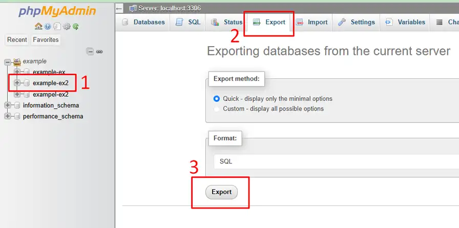 بکاپ گرفتن از دیتابیس در phpmyadmin